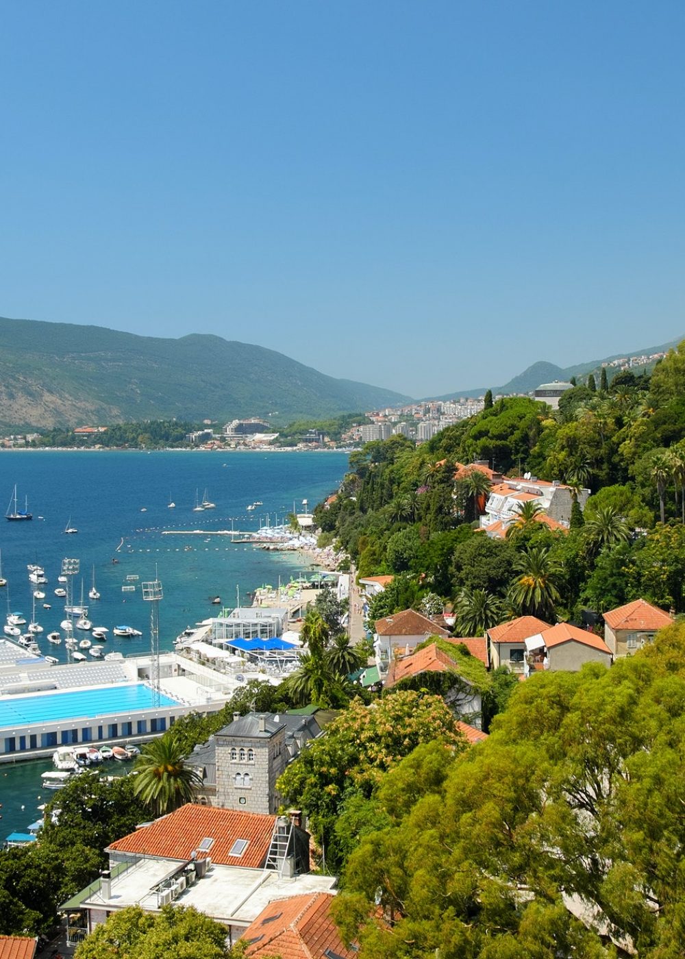 View on towns Herceg Novi and Igalo, Kotor Bay, Montenegro